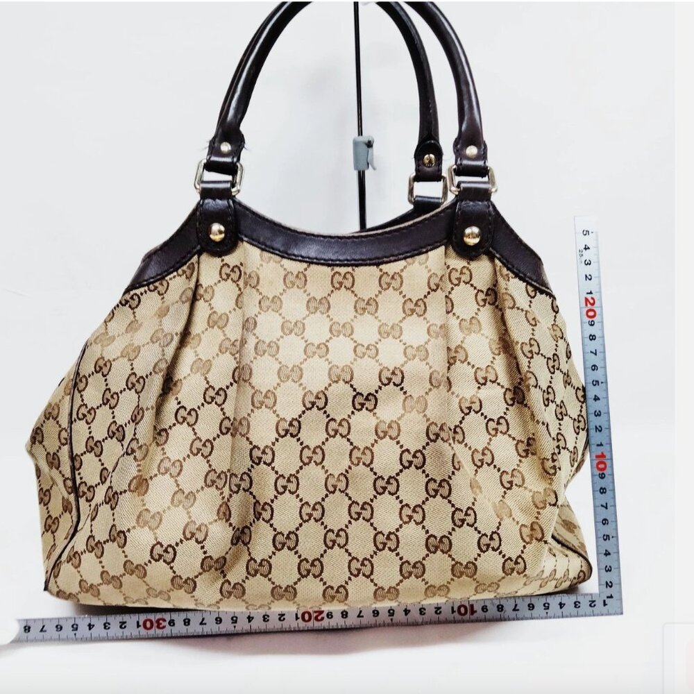 Auth GUCCI Sukey Tote Bag Hand Bag Brown Beige GG Canvas Leather - Picture 3 of 16